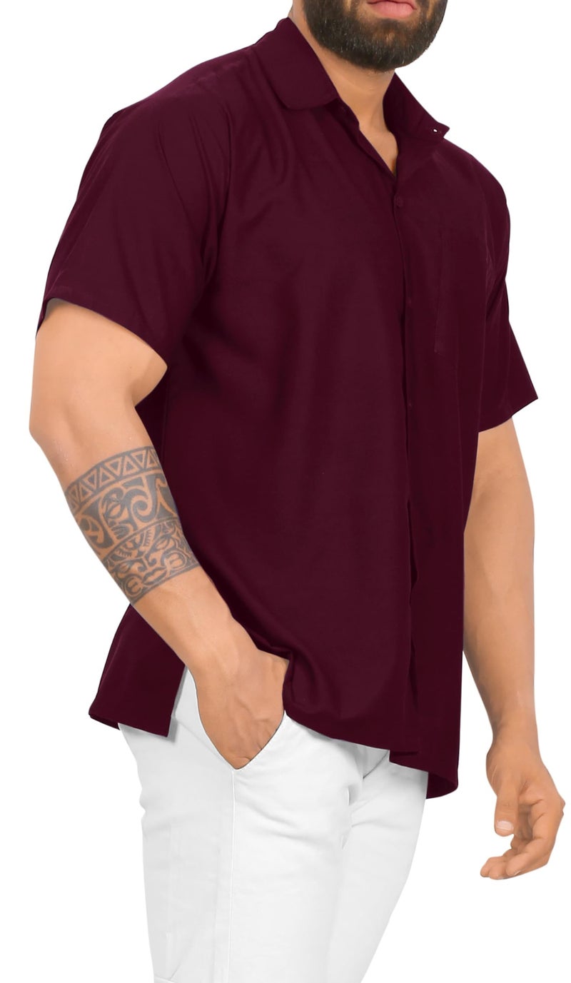 LA LEELA Mens Short Sleeve Button Down Summer Solid Shirts Casual Camp Vacation Shirt for Men Beach Business Work Shirt Tees with Pocket 4XL Maroon Plain - Image 3